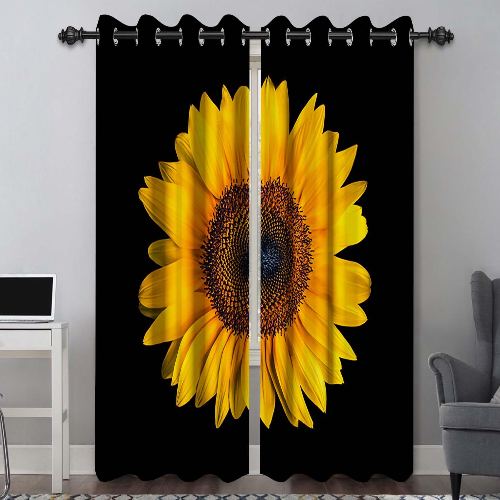 Baocicco Sunflower Blackout Curtains Country Vintage Art Design Floral Window Drapes for Bedroom Living Room Farmhouse Sunflower Black Kitchen Curtains with Grommets 2 Panels 26x45 Inch — image 1