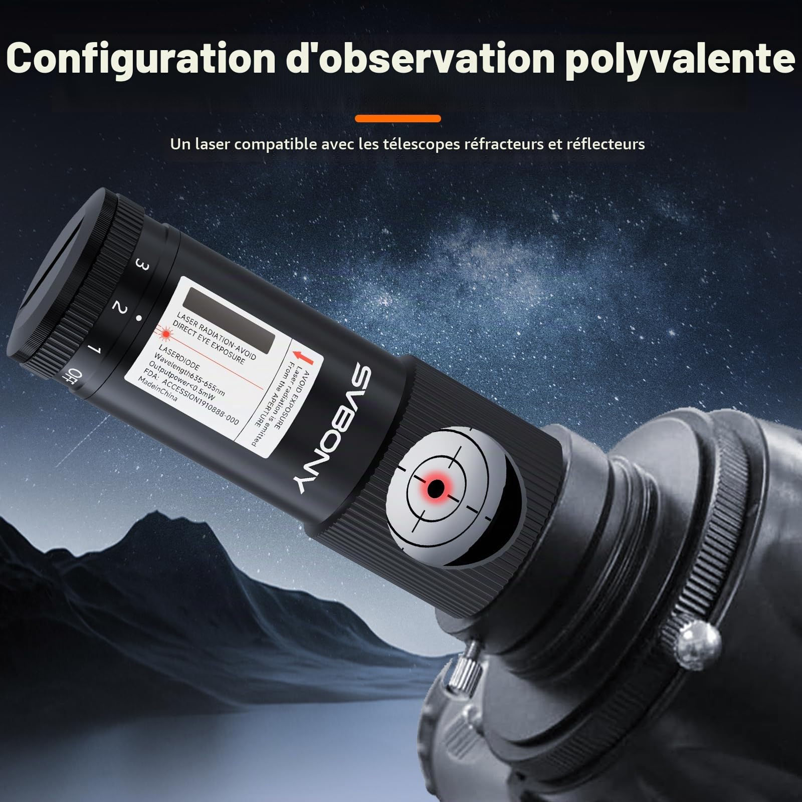 Svbony SV121 Collimateur pour Télescope 1,25", 3 Niveaux de Luminosité, Vis de Positionnement Triangulaire, Anneaux en Caoutchouc Doubles, pour Catadioptrique Newton SCT Observation Astronomique