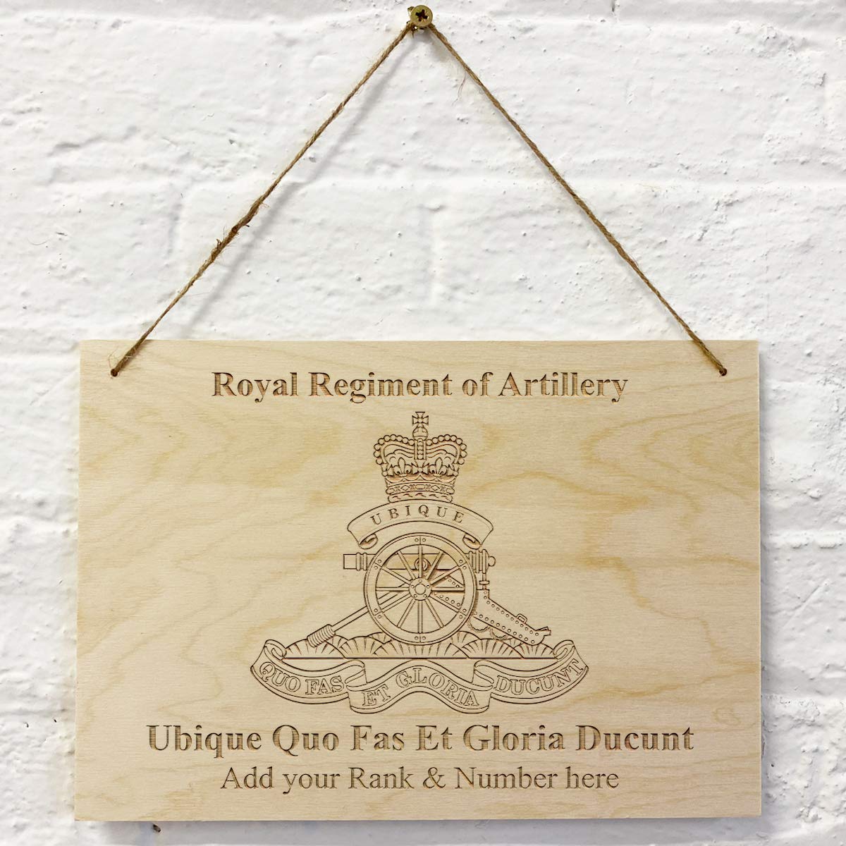 Cutncraft Designs Design 4 Royal Regiment Of Artillery Personalised Add Name Custom Wooden Wall Plaques 21X15cm (8.2"X5.9") With Twine