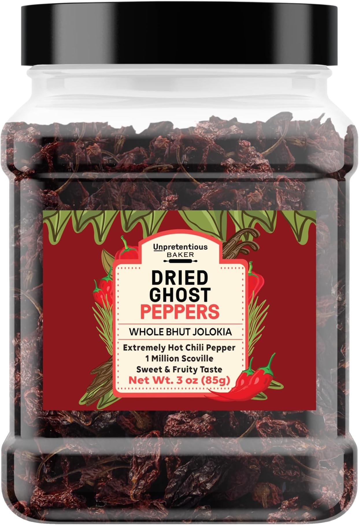 Unpretentious Dried Ghost Peppers Baker, 3 oz, Extremely Hot Bhut Jolokia Chili Peppers