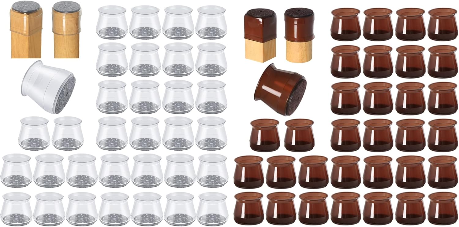 [Together Save 27%] 32 Pcs Transparent & 32 Pcs Brown Chair Leg Protectors for Hardwood Floors