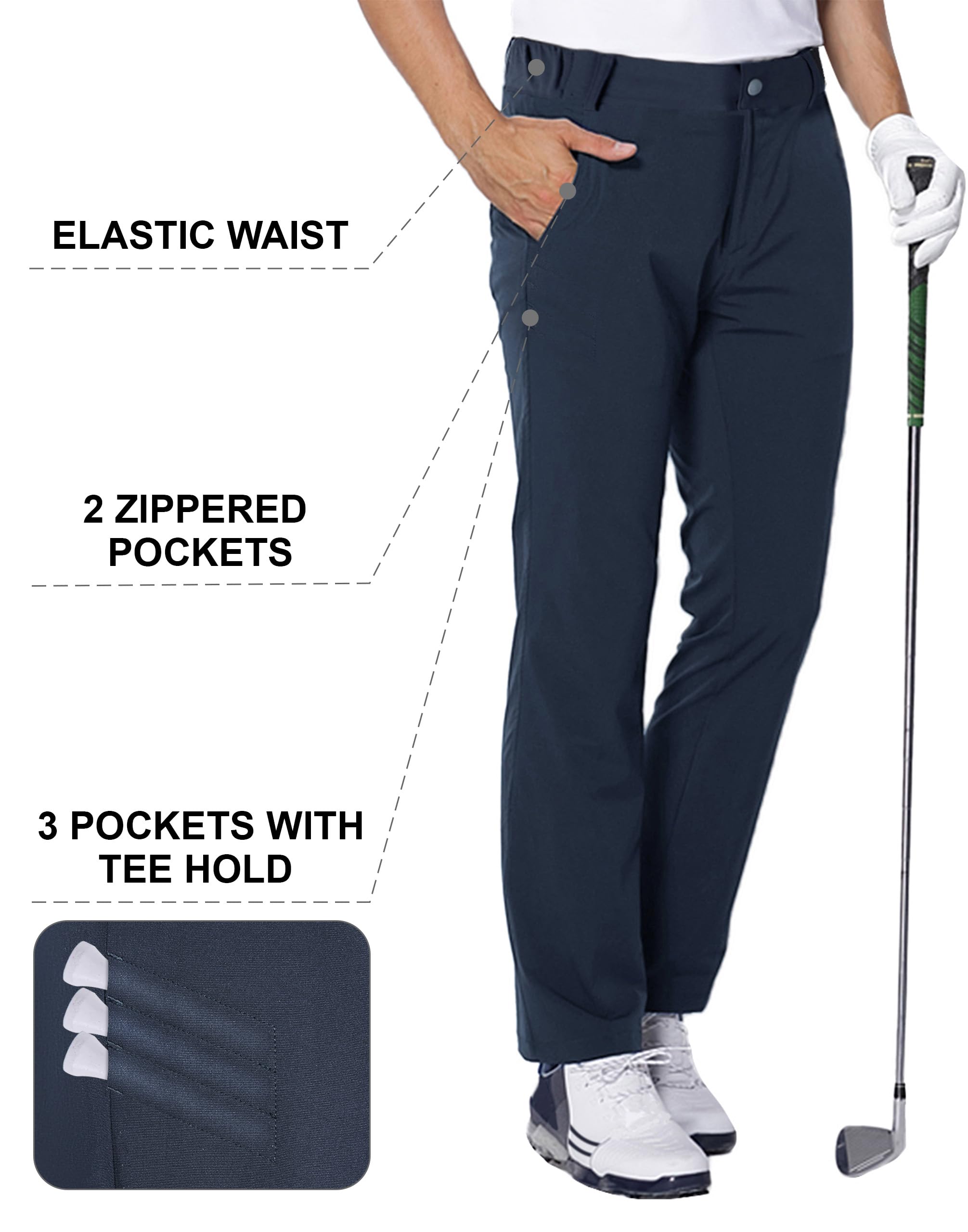 aoli ray Uomo Pantaloni da Golf Sportivi Slim Fit Impermeabile Leggeri Pants con Tasche Blu Navy Darkblue S