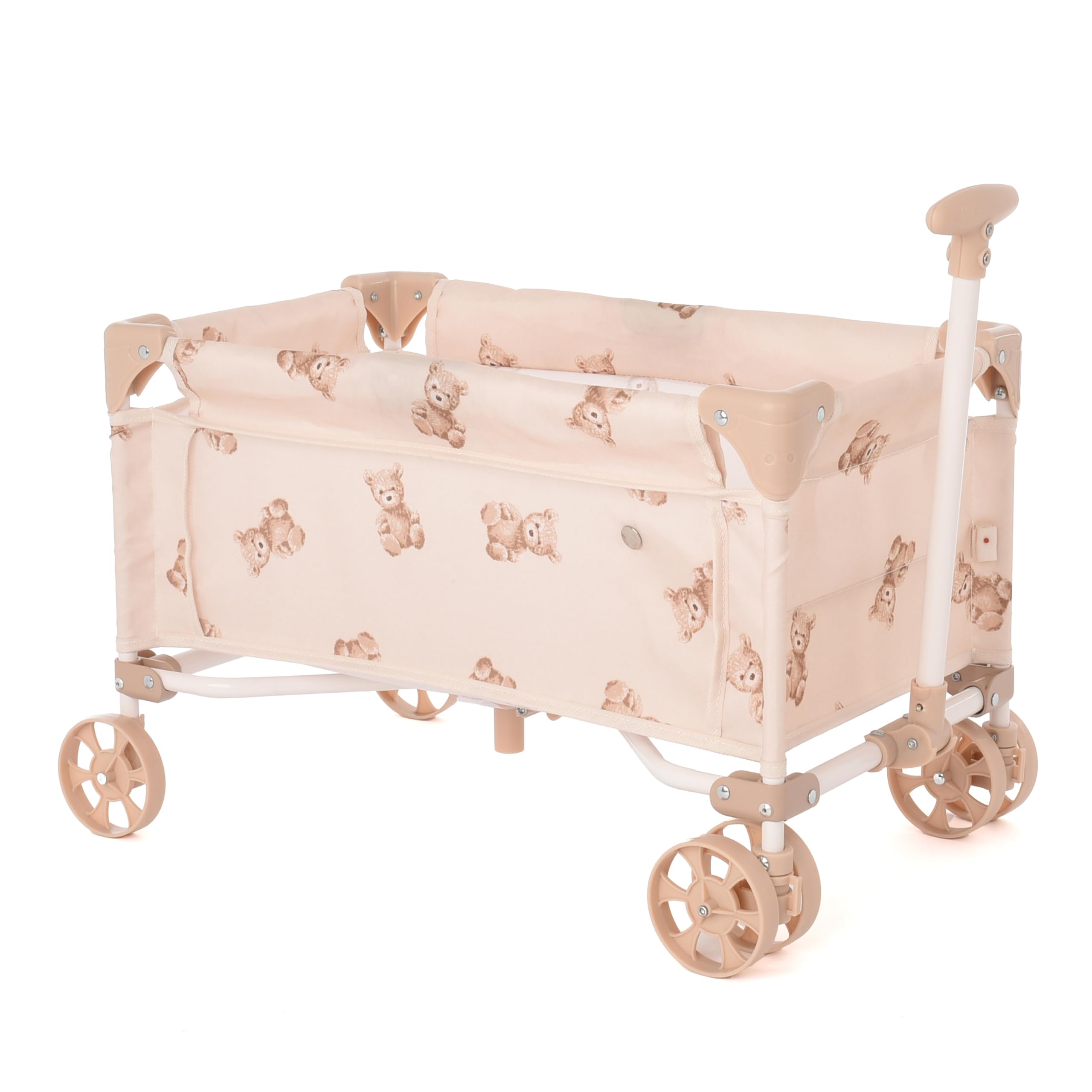 Roma Spielzeugwagen Teddy Cremefarben und Bär aus Plüsch, Puppenwagen, zusammenklappbarer und leichter Sitz für Puppen bis 42 cm, Indoor-/Outdoor-Spiel, ab 3 Jahren