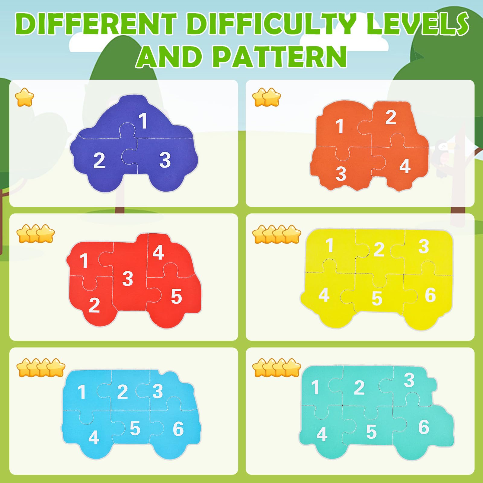 BBLIKE Puzzle 3 Años Juguetes Educativos Montessori, Puzzle Infantil 6 en 1 con Caja de Almacenamiento, Regalo para Niños 1-5 Años Conocer Animales y Automóviles, Juegos Didácticos Preescolar (Bus)