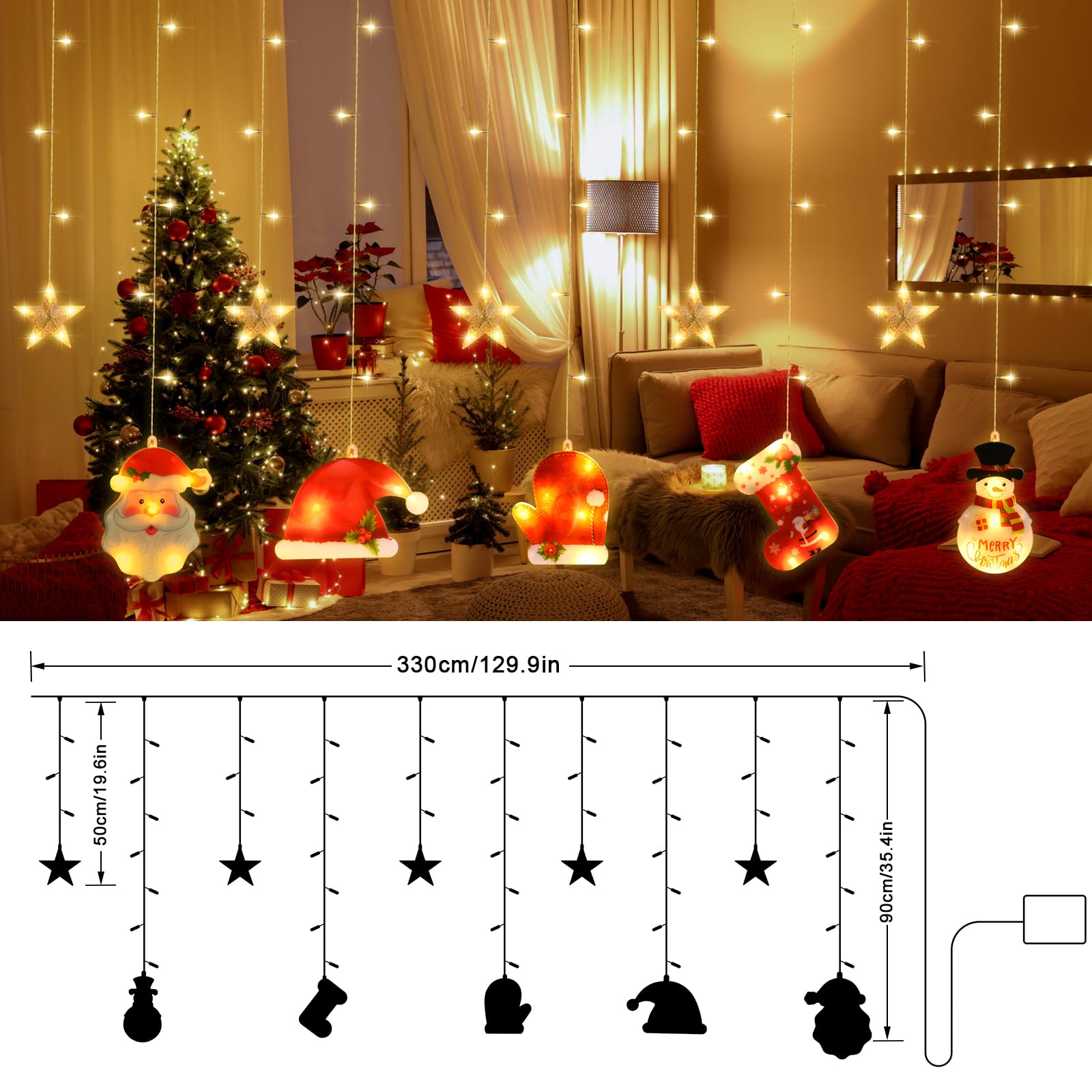 Luci Di Natale Per Finestre Ulikey: 3 Pezzi Con 40 LED A Forma Di Stella E Albero, 8 Modalità, Timer, Batterie - 3