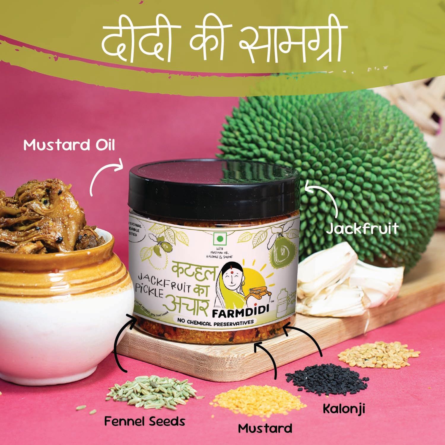 FarmDidi Jackfruit Pickle 325g In Fresh Handmade Kathal Ka Achar In Mustard Oil Spicy & Tangy Homemade Pickle Traditional Jackfruit Achaar No Chemical Preservatives 3