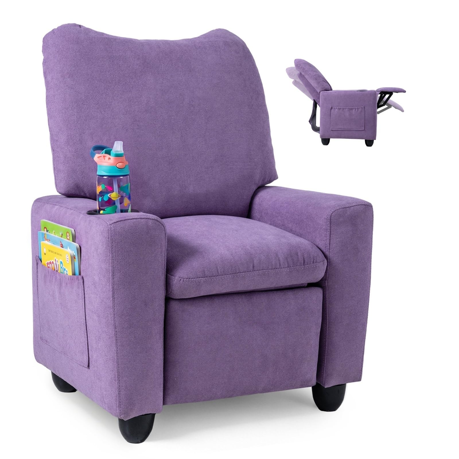 Costzon Toddler Adjustable Lounge Chair with Cup Holder in Purple