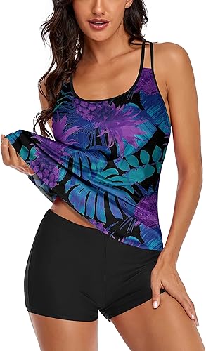Miniatura 9 de Omichic Trajes de baño para mujer conjunto tankini para blusa de dos piezas con pantalones cortos
