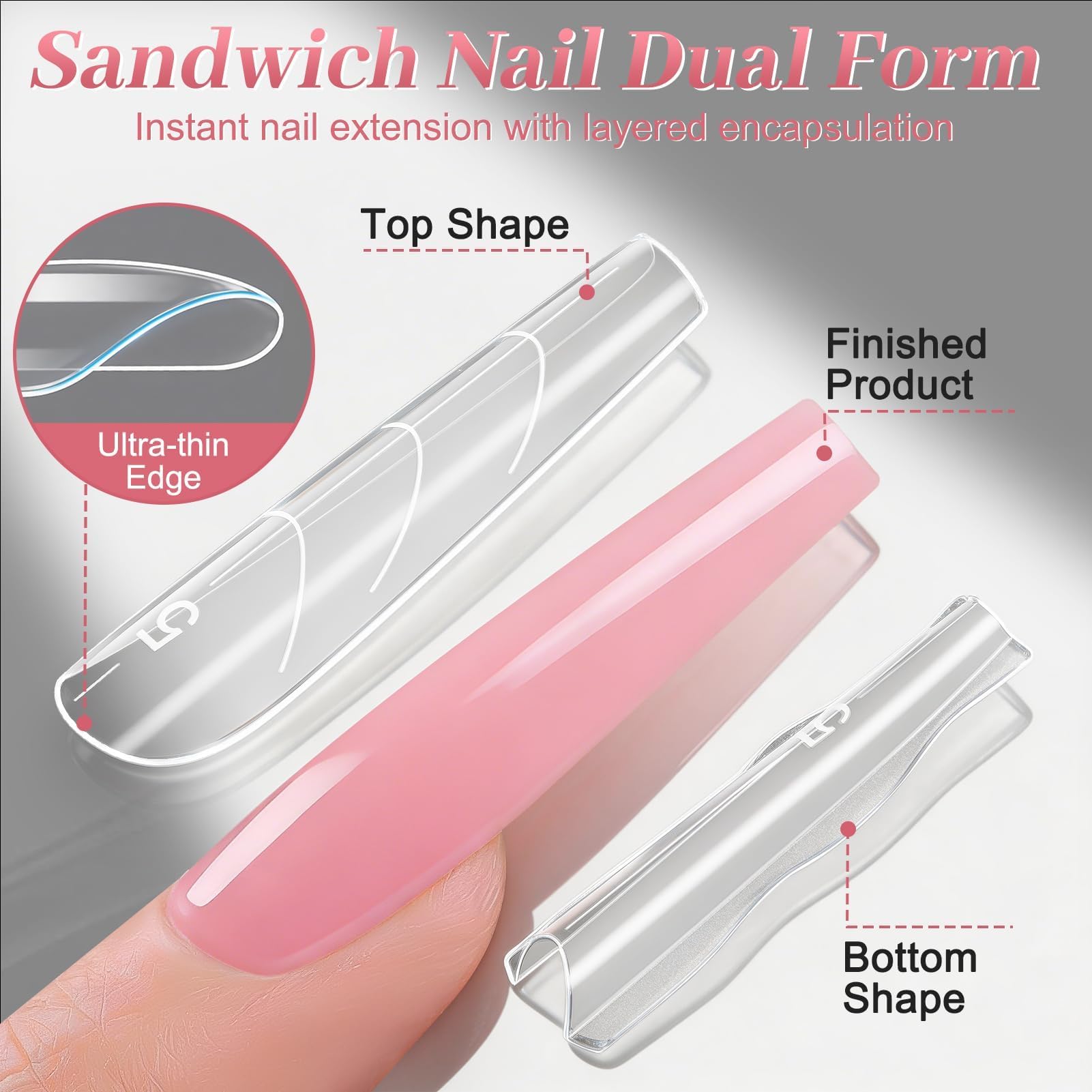 Becellen 180 Piezas Moldes de Uñas Sandwich, 15 Tamaños Sandwich Dual Nails Forms Reutilizables Polygel Uñas Postizas Moldes para Manicura de Extensión(Ballet) — view 2