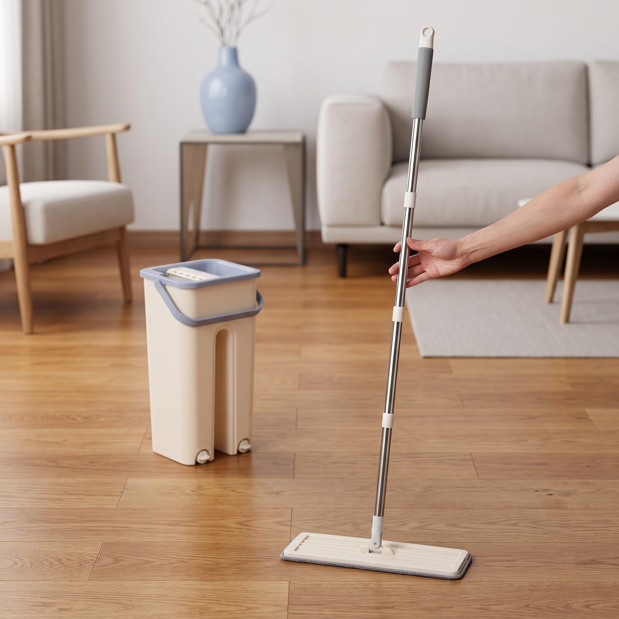 SHOWERORO Fregona Plana Cubo para Uso Doméstico, Limpieza sin Uso de Manos