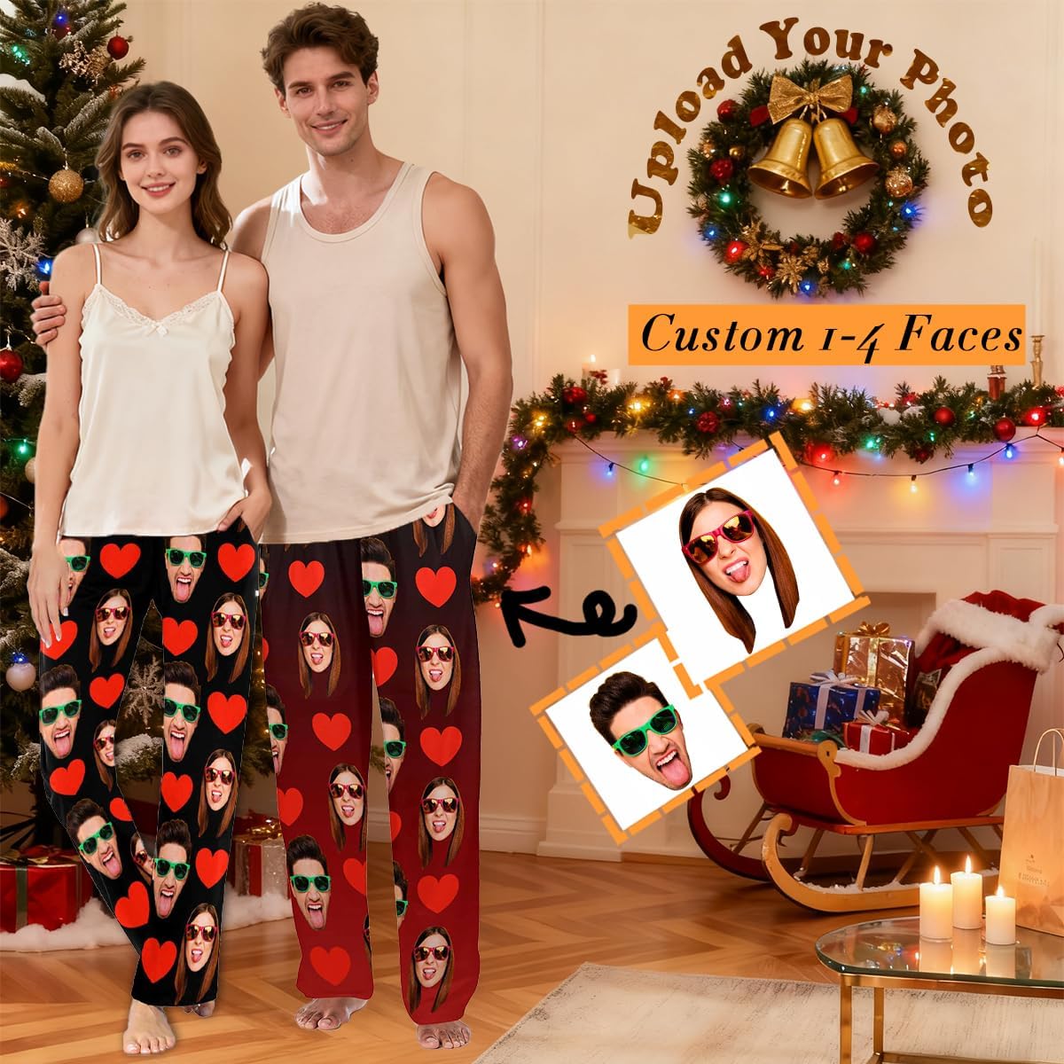 Custom Pajama Pants With Photo Face For Women, Personalized Widding Gifts Pj Pants Socks For Couples - Image 2