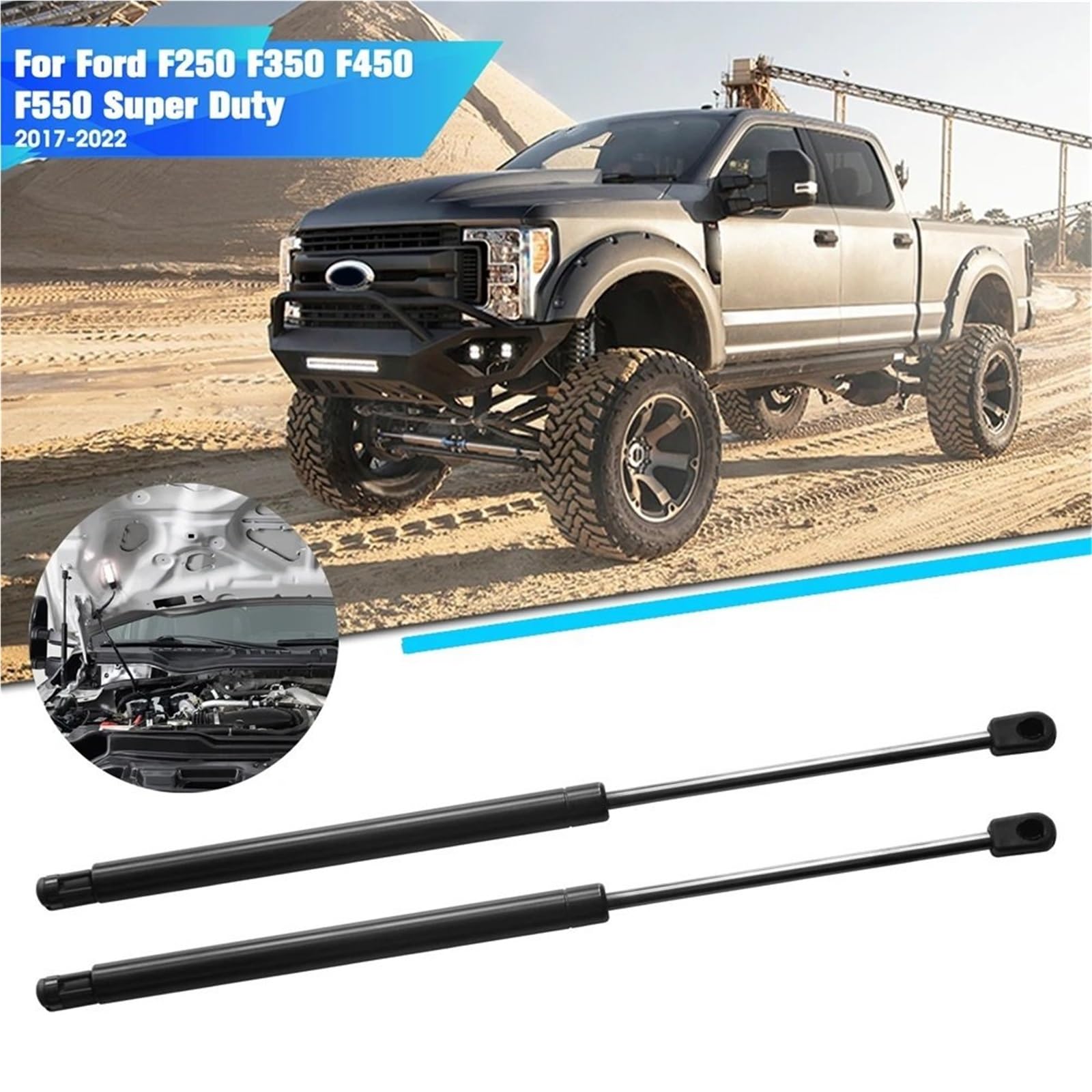 2 szt. siłowników siłowników gazowych do podnoszenia przedniej maski silnika, Pasuje do Forda F250, F350, F450 Super Duty 2017-2022 4B-965360 Gas Struts