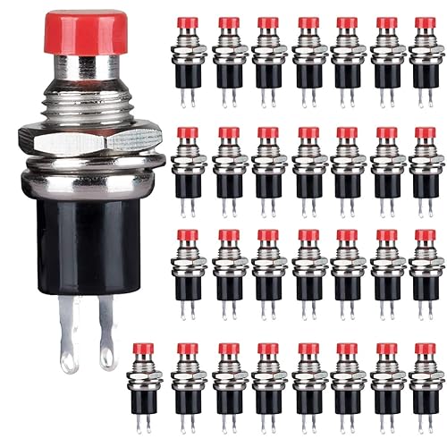 Vista 18 de Clyxgs Interruptor de botón momentáneo, SPST normal abierto sin interruptor de 2 pines mini micro 1A 250V AC tapa roja 30 PCS