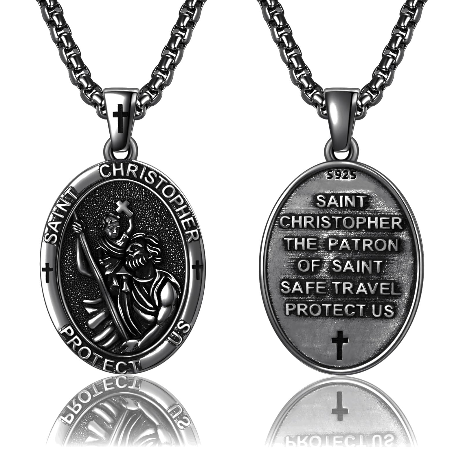 QCFL Saint Necklace 925 Sterling Silver Christian Protection Jewelry For Men Women Patron St Medals Amulet Pendant Classic Style Jewelry