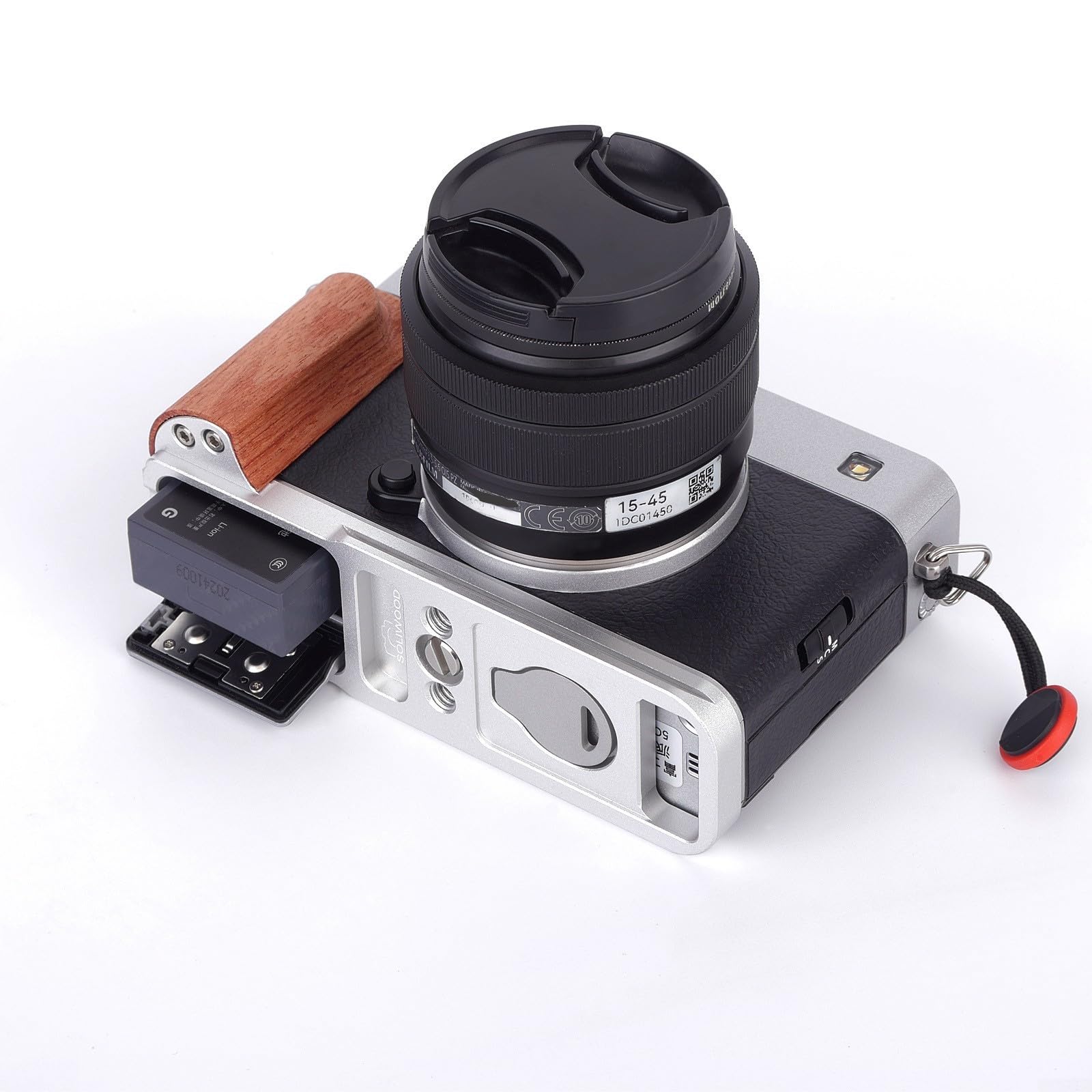 Impugnatura in legno per fotocamera Fuji XE5, staffa a L leggera in lega di alluminio con base compatibile con Svizzera, manico in palissandro, imbottitura antiscivolo, custodia per chiave magnetica