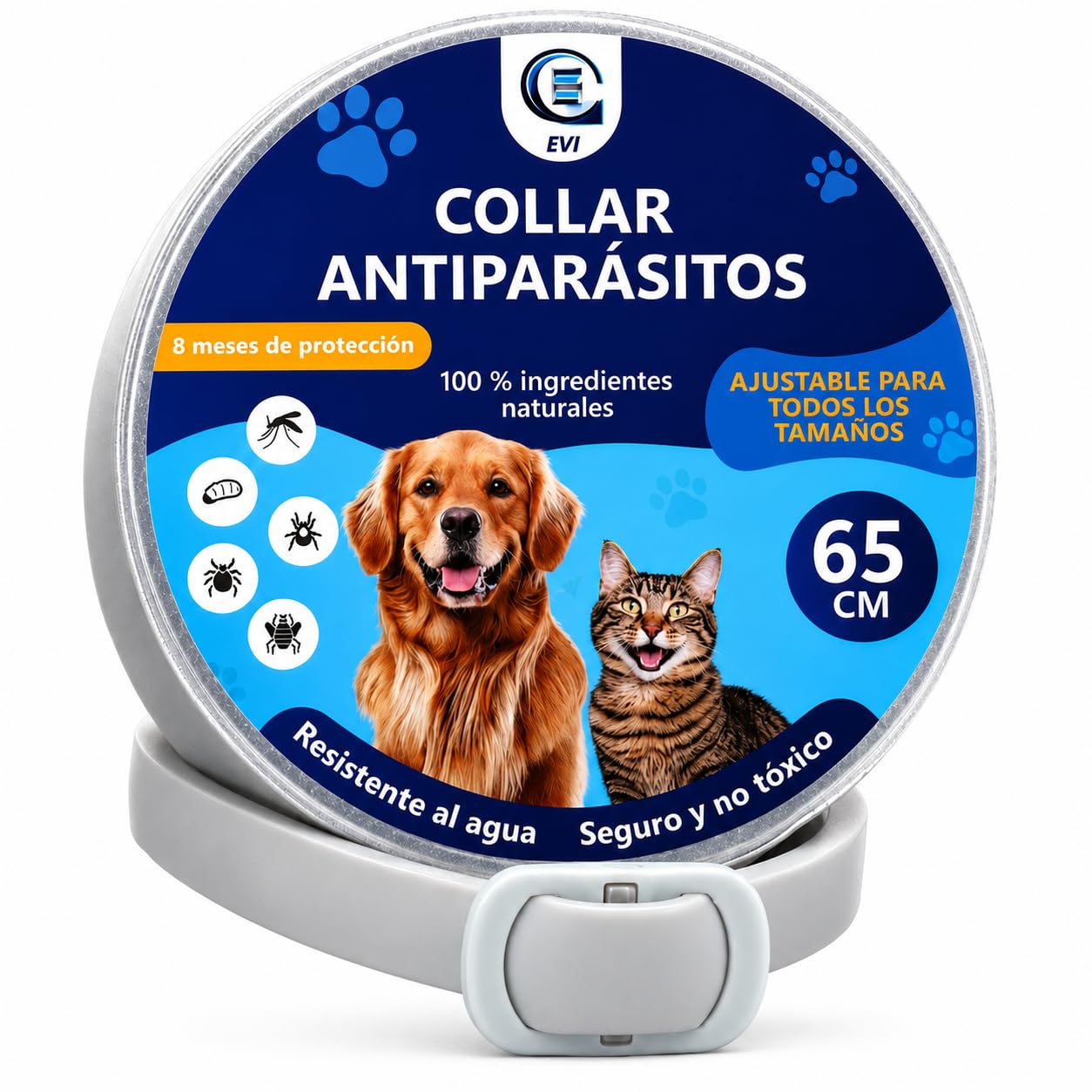 Antiparasitic Collar for Dogs and Cats | Lavender and Natural Citronella | 65 cm Adjustable | Protection 8 Months Flea, Tick | Water Resistant | Includes CE Vi Anti-Tick Tool