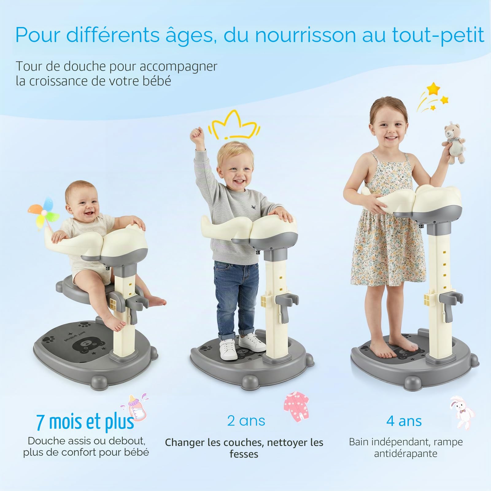 2 En 1 Baby Shower Stand Bath,Support Baignoire Bébé Antidérapante,Avec Support De Pomme De Douche,Réglable En Hauteur,Support De Douche Pour Les Tout-Petits De 8 À 36 Mois