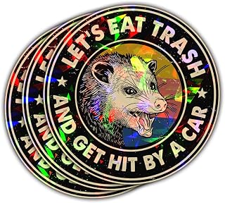 3Pcs Let Eat Trash and Get Hit by A Car Sticker Funny Meme Possum Raccoon Screaming Decal Mental Health Let's Eat Trash and Get Hit by Car Stickers for Laptop Bottle Phone Hard Hat Helmet 3" (L1 HO)