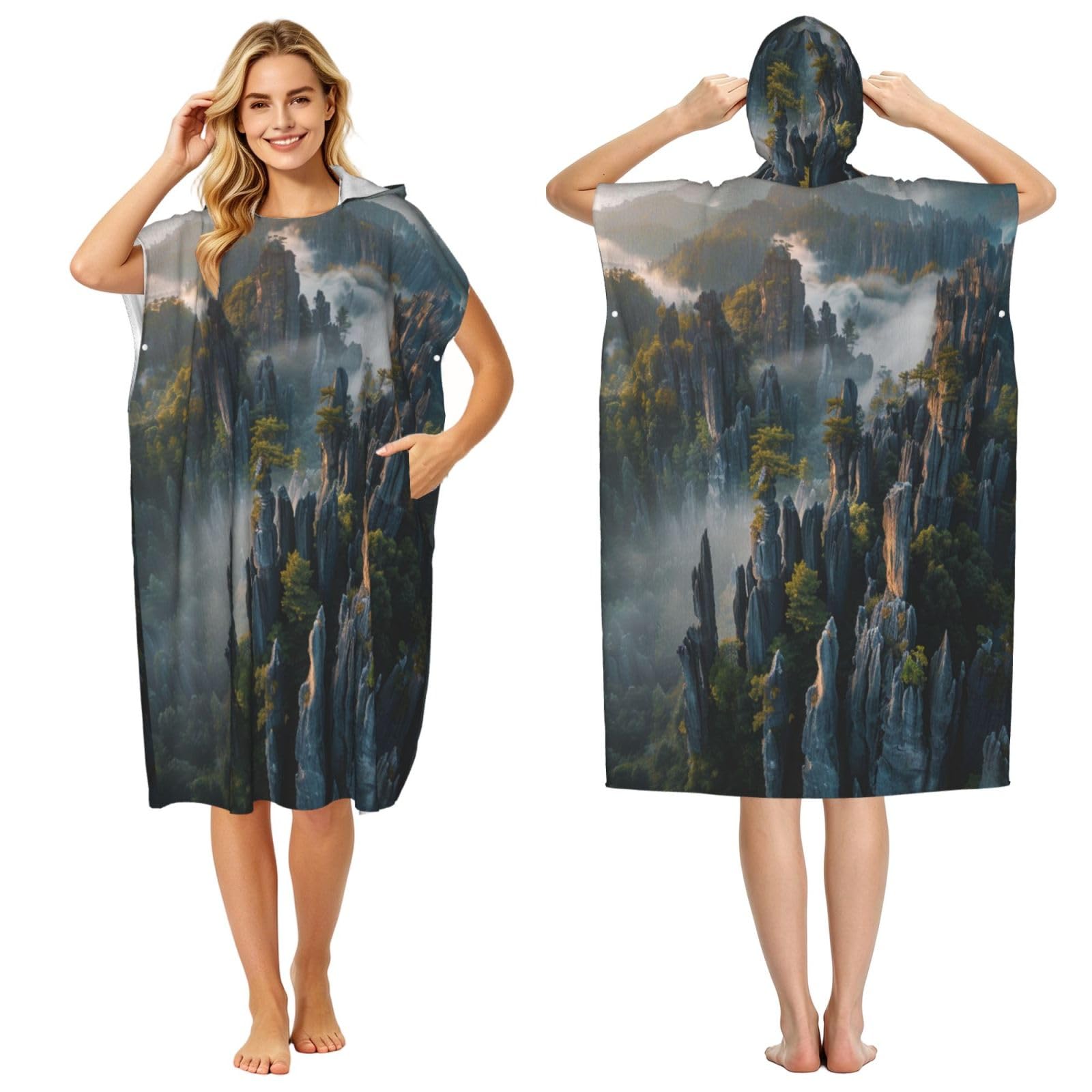 KLGRTJHK Stone Forest Adult Hooded Beach Poncho Towel 43"X35"