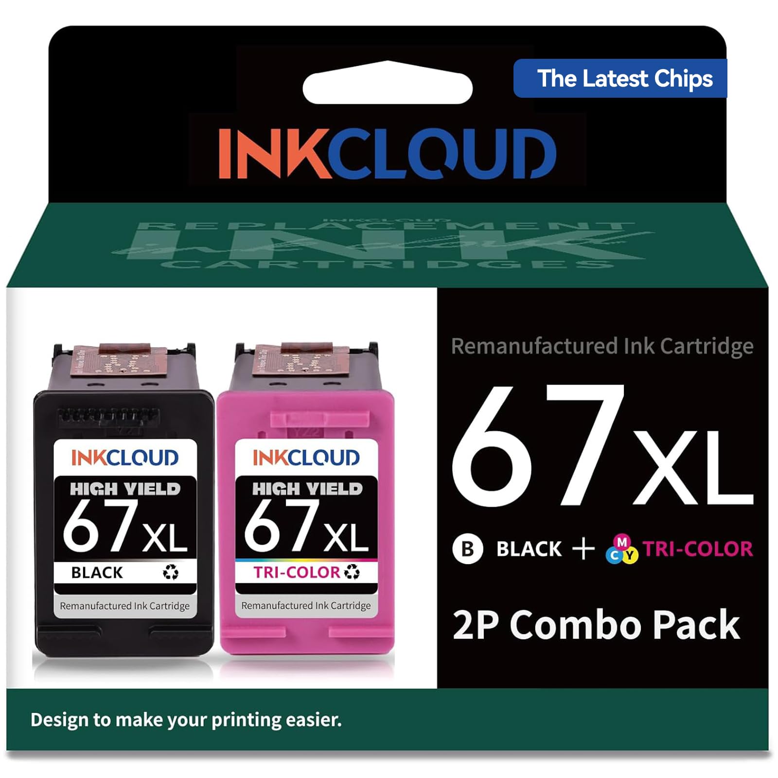 Remanufactured Ink Cartridges Replacement for HP 67XL Printer Ink for 2700 2700e 2755 2755e 4100 4100e 4155 4155e 6000 6055 6055e 6400 6455e 6458e