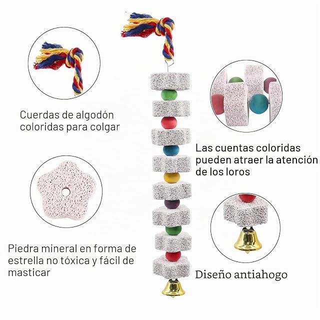 Foto 3 de 6 de Paquete de 2 Juguetes Grandes para Masticar pájaros，Juguete para Masticar Pájaros，Piedra de Calcio…
