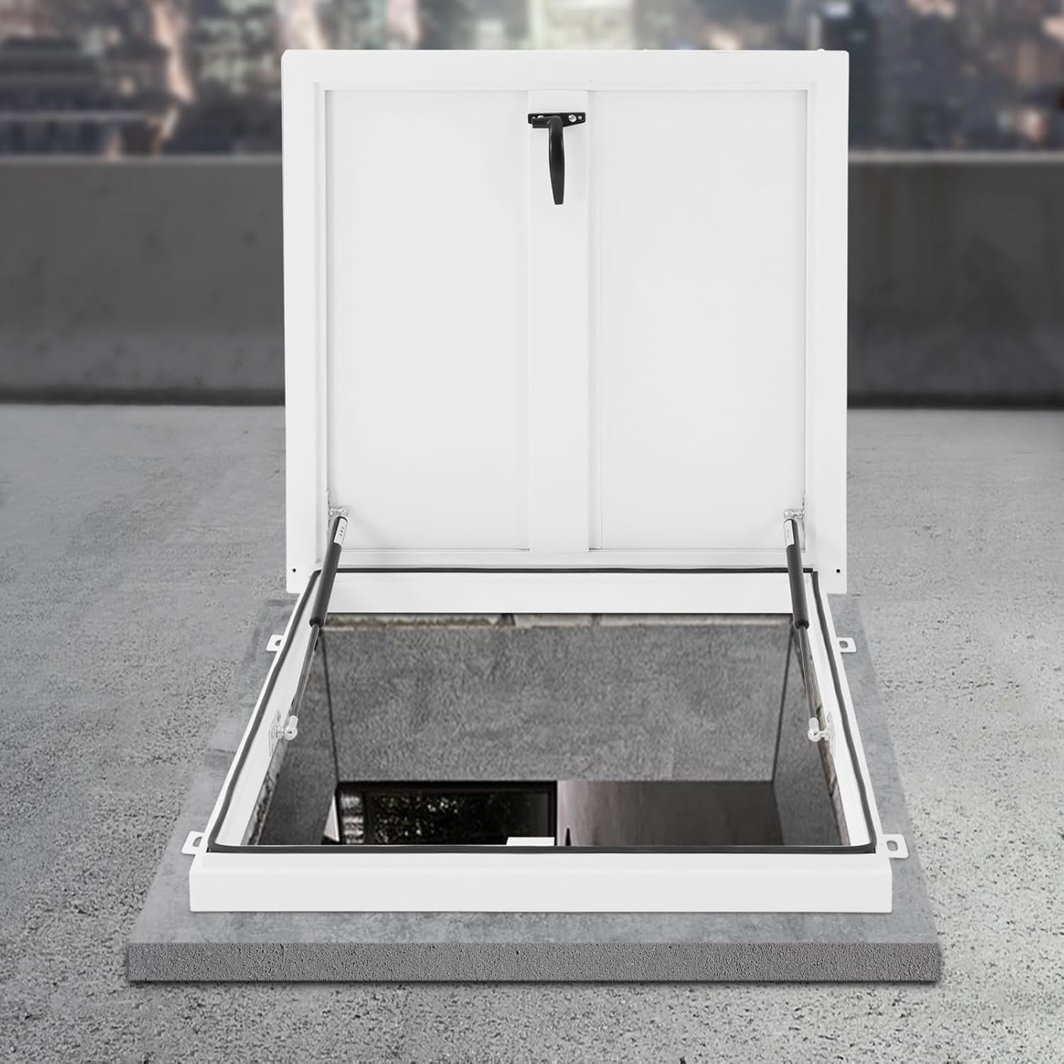 Trappe De Toit en Aluminium - Porte Daccès Au Toit Blanche Et Résistante pour La Maintenance, Lévacuation Et La Sécurité du Bâtiment - Idéale pour La Black-25.6" L x 25.6" W