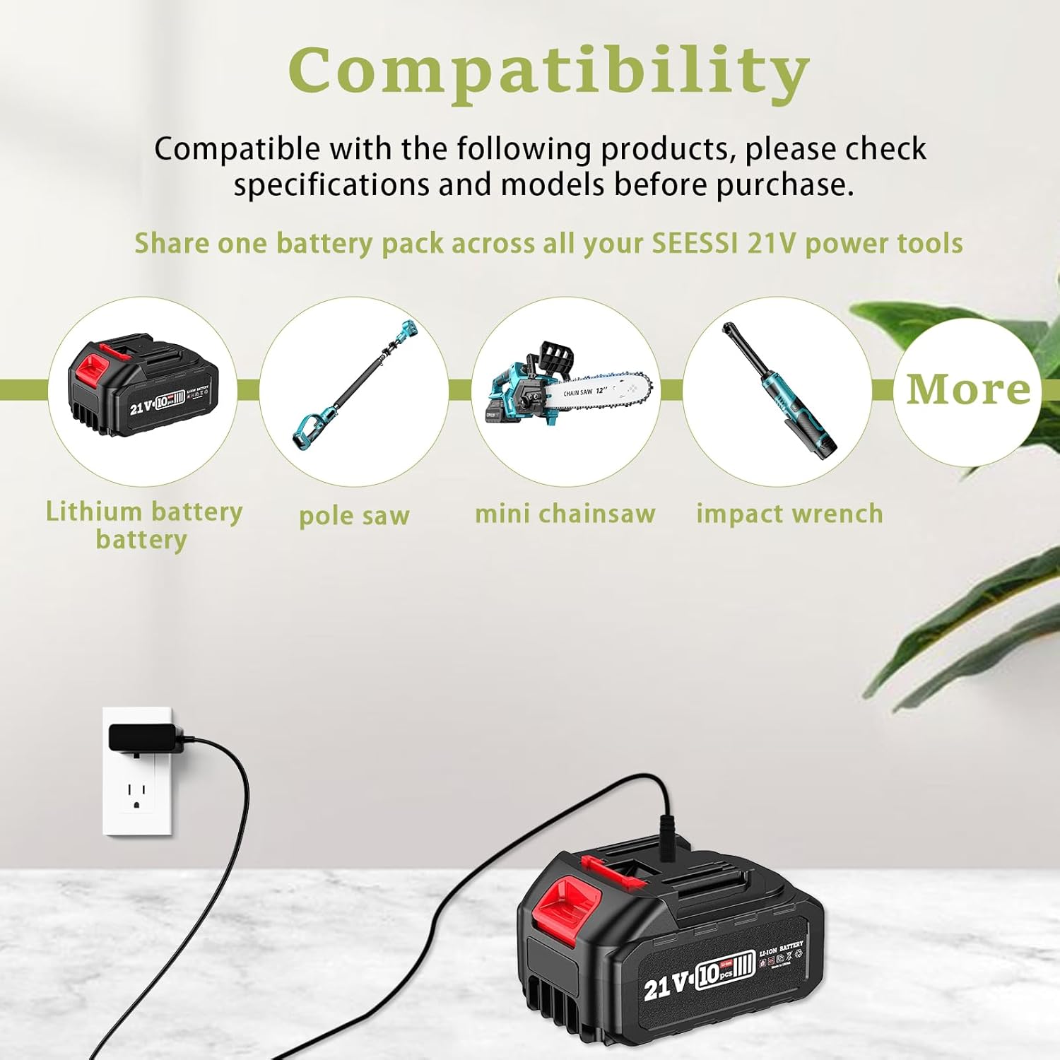 21V Chainsaw Charger Compatible with SEESII Mini Chainsaw/Impact Wrench/Pole Saw, Chainsaw Lithium Battery Power Adapter Replacement, Black - Image 2