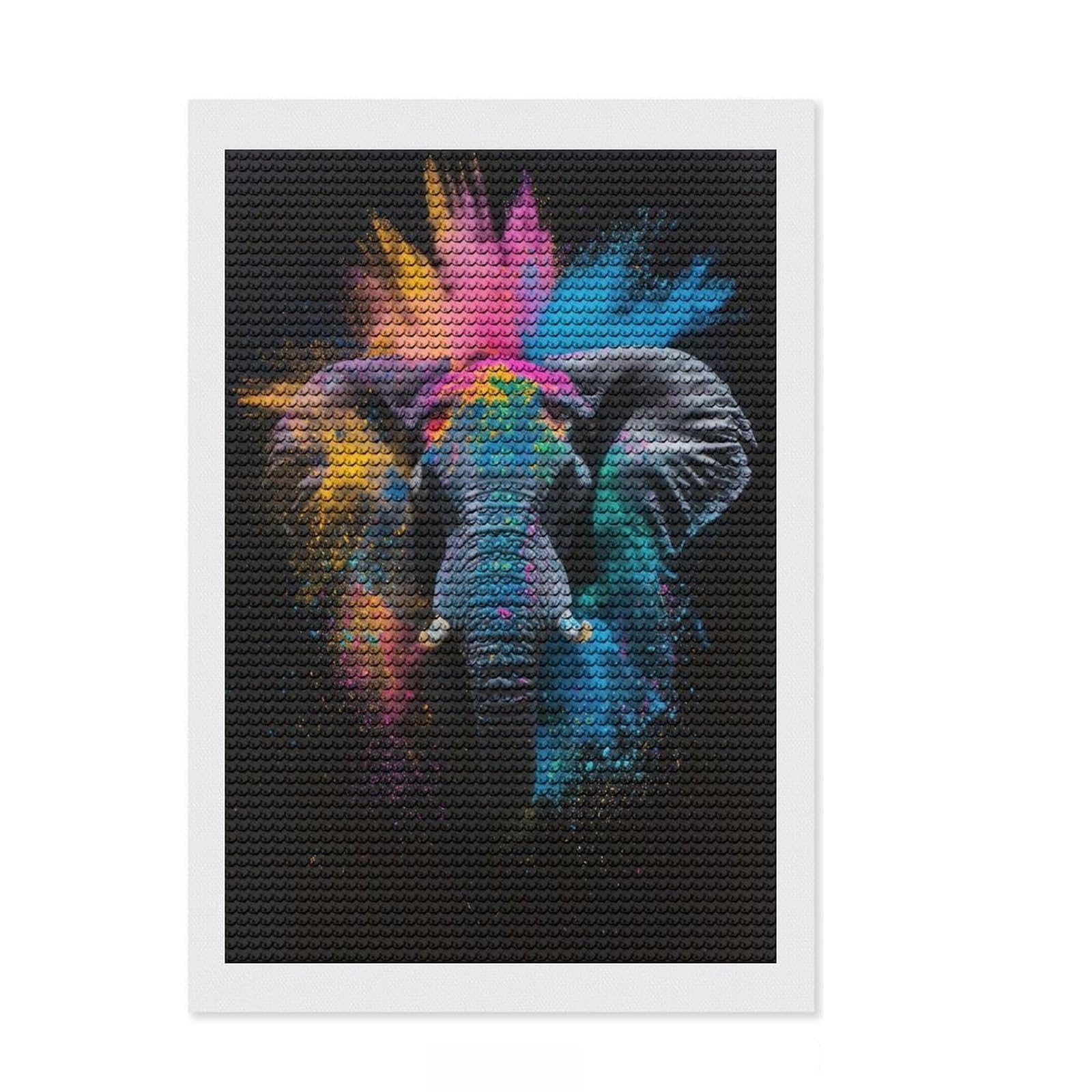 Junmoney Color Burst Elephant Full Drill Diamond Painting Kit 8"x12", Stress Relief Craft, Round Gems, Full Kit Included, Thoughtful Present