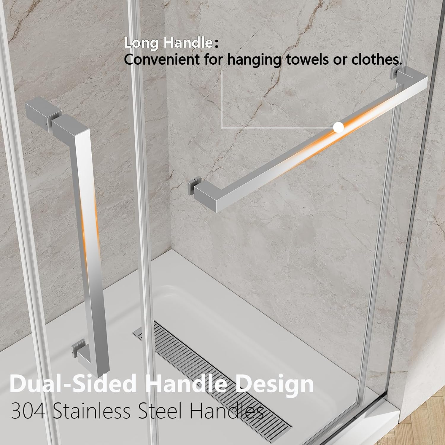 60x76 in Frameless Sliding Shower Door with 32x76 in Side Panel, Nano Glass, 304 Stainless Steel in Bright Chrome, L-Shape Design, Reversible Install - LFL-X51
