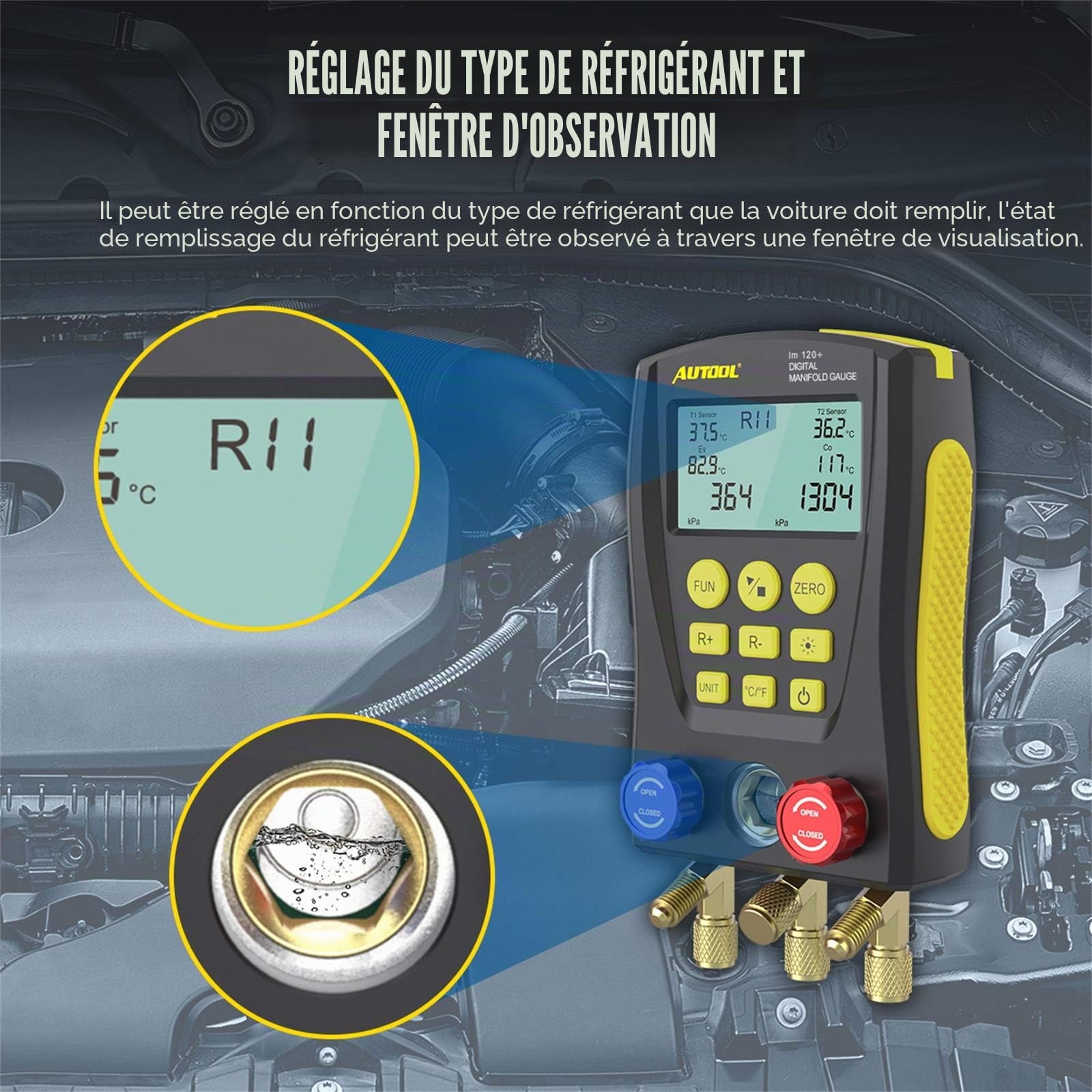 AUTOOL Manomètre Numérique de Réfrigération, Jauge de Réfrigération Système HVAC Testeur de Fuite de Température de Pression de Vide du Réfrigérateur Climatiseur