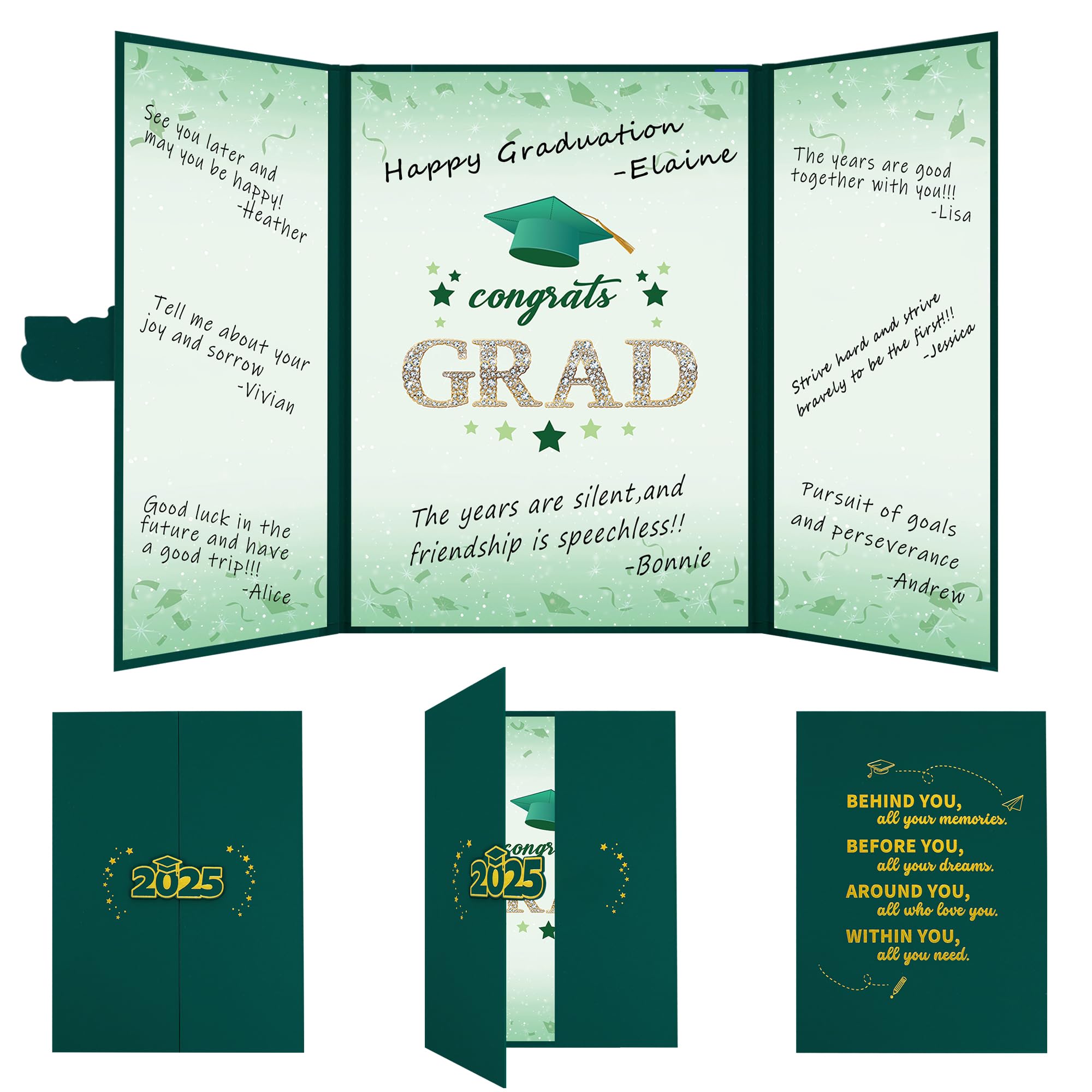 Vlipoeasn 2025 Graduation Guest Book Alternative, Green Gold Class of 2025 Graduation Party Decorations, Graduation Signature Book for 2025 College High School, Unique Graduation Gifts for Friends