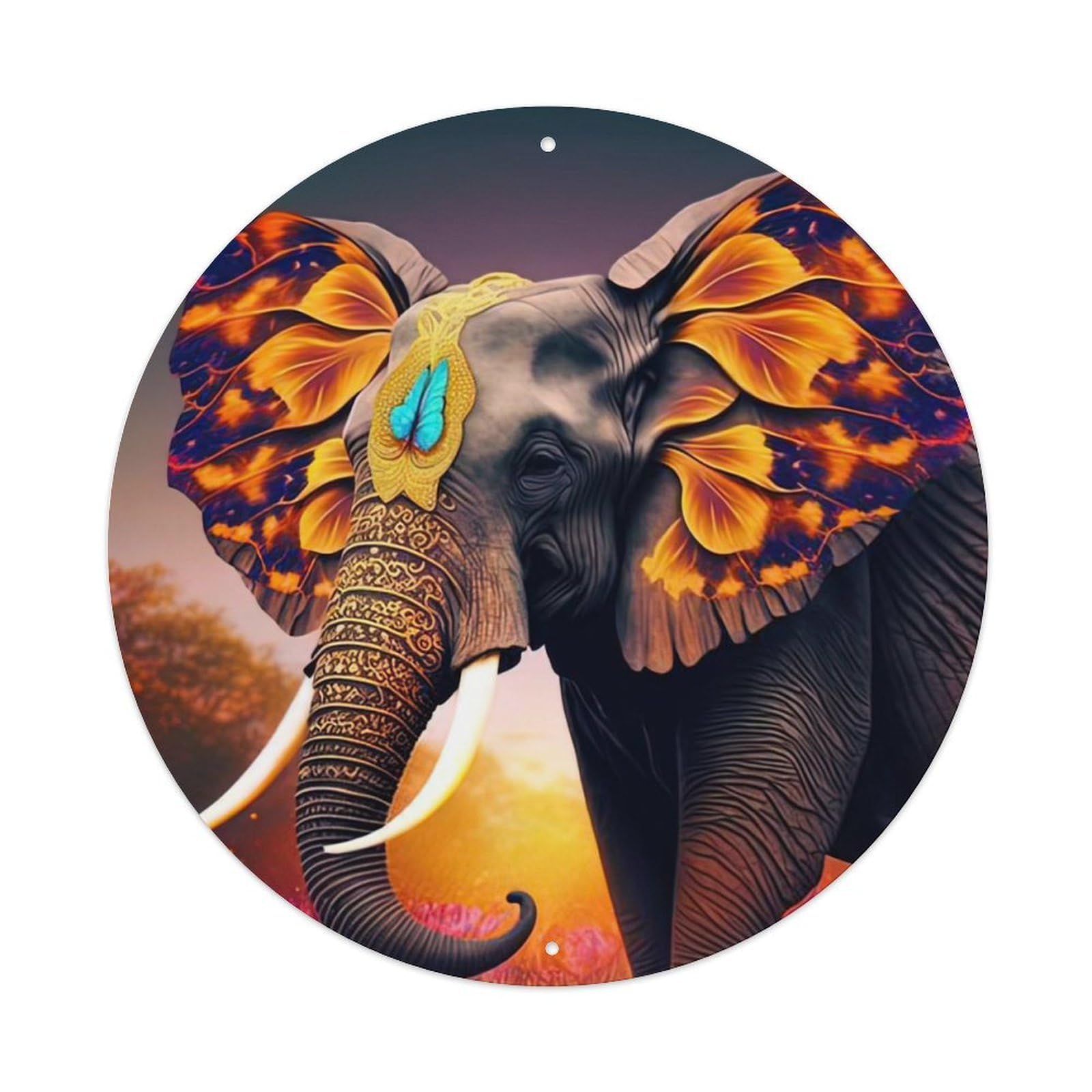 Magic Elephant Animal Artwork Vintage Metal Tin Sign Plaque Wall Decor for Cafe, Club Bar, Office, Garden Metal Poster 8x8Inch