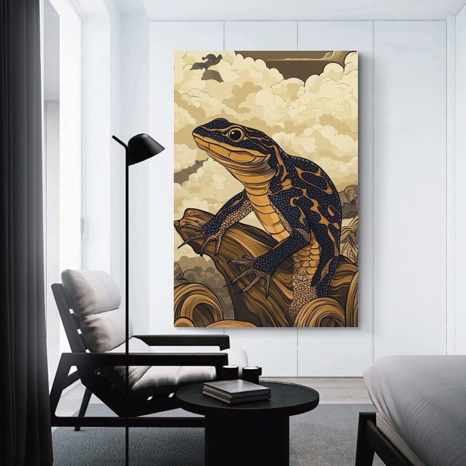 Junmoney Lizard in Clouds Wall Art Print 24x36inch(60x90cm), for Hallway, Entryway Or Landing, Wall Decor to Refresh Empty Corners, for Cosy Room Updates
