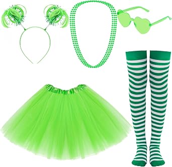 80s Tutu Costume Accessories Tutu Women Striped Sock Sunglasses Ponytail Headband Necklace Halloween