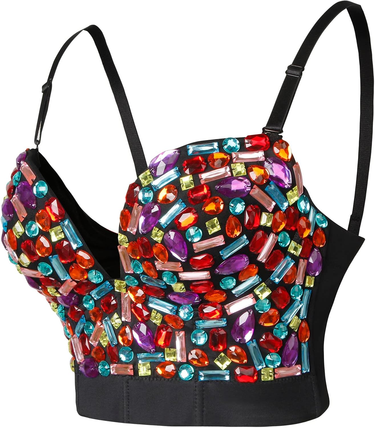 Charmian Women's Spaghetti Straps Rhinestone Beaded Clubwear Bustier Crop Top Bra - Image 4