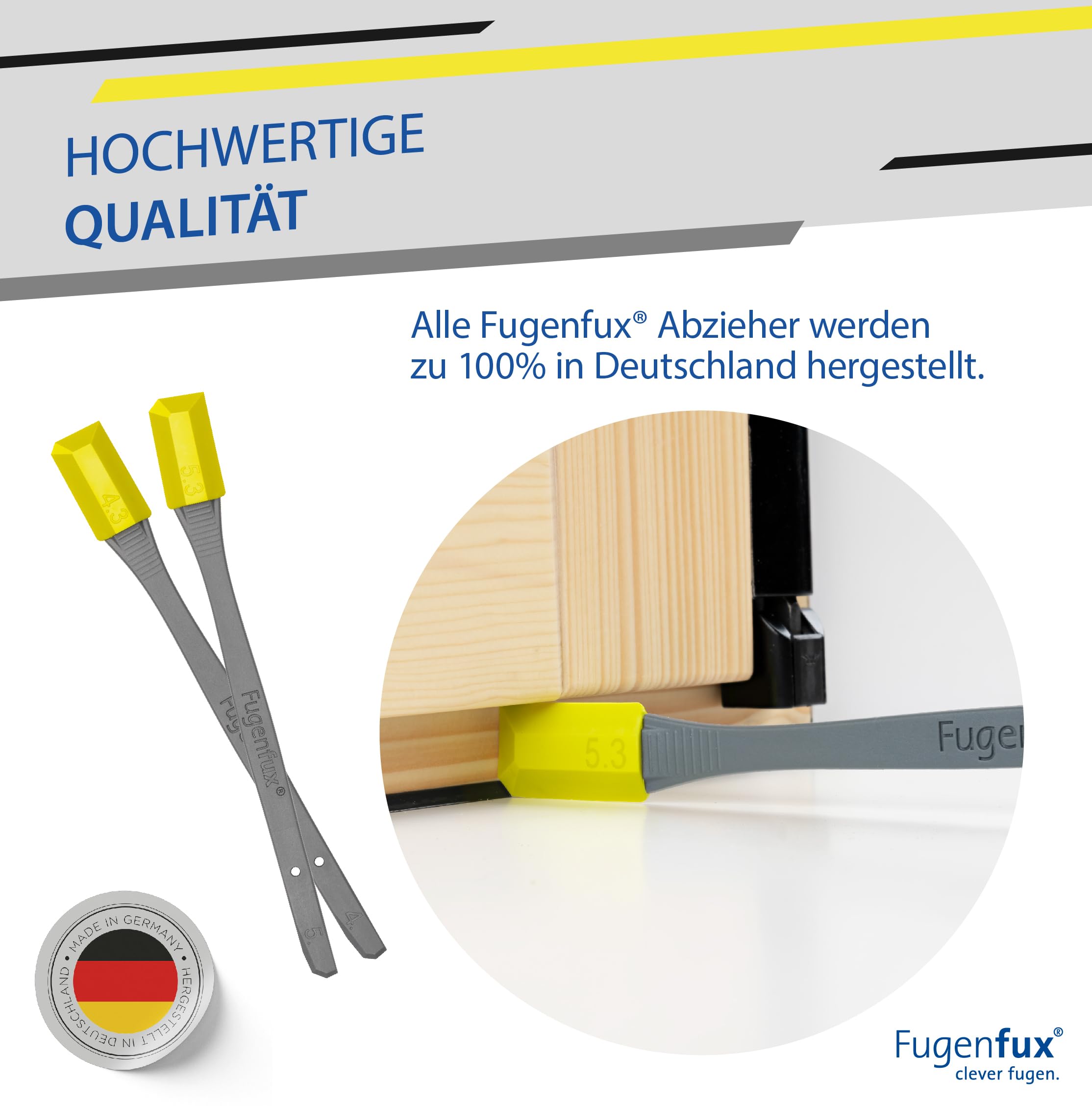 FUGENFUX® SMALL NUOVO | Speciali estrattori per fughe piccole | Set da 2 con dimensioni 4,3 e 5,3 mm | Punta magica rivoluzionaria per punti più stretti (modello 2024)