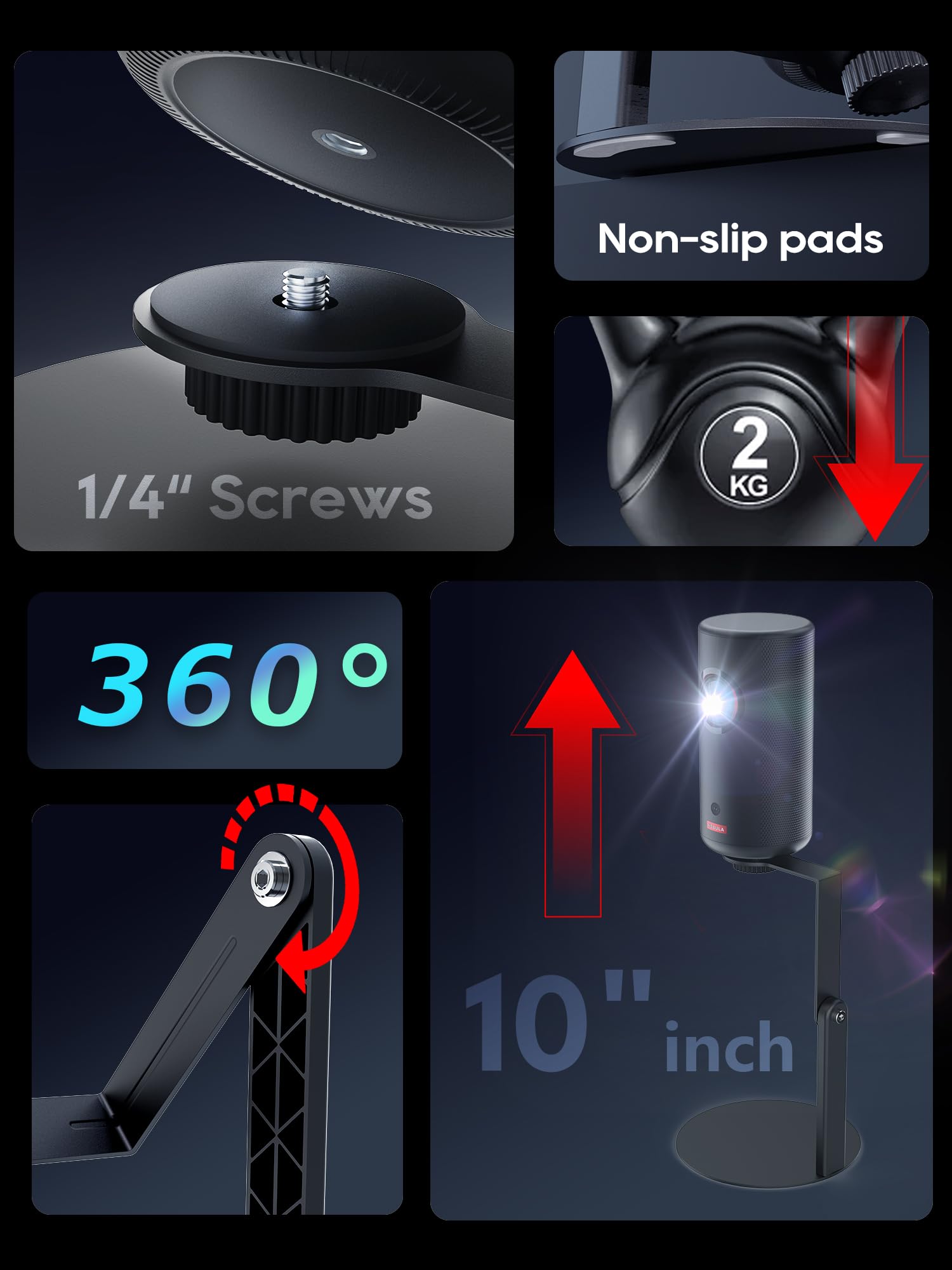 Soporte para proyector compatible con la serie Nebula Capsule (3/Air/Pro) y XGIMI Halo+, giratorio a 360°, rosca de 1/4 de pulgada - Gris