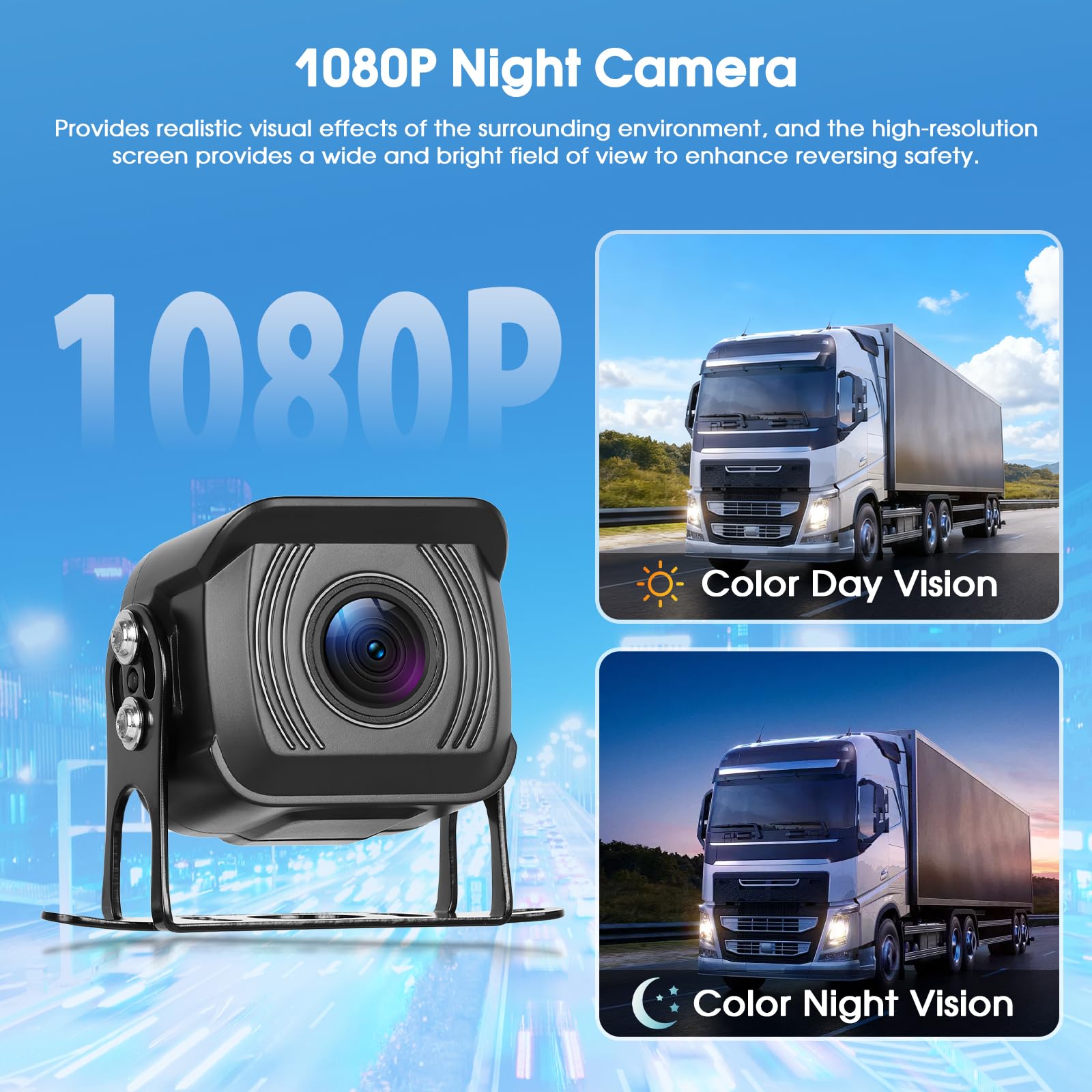 10.1'' Caméra De Recul Câblée Écran Tactile IP68 Imperméable avec Moniteur, Supporte L'enregistrement en Boucle 4K, BSD, Carte SD 256 Go, DC 6.5V-36V