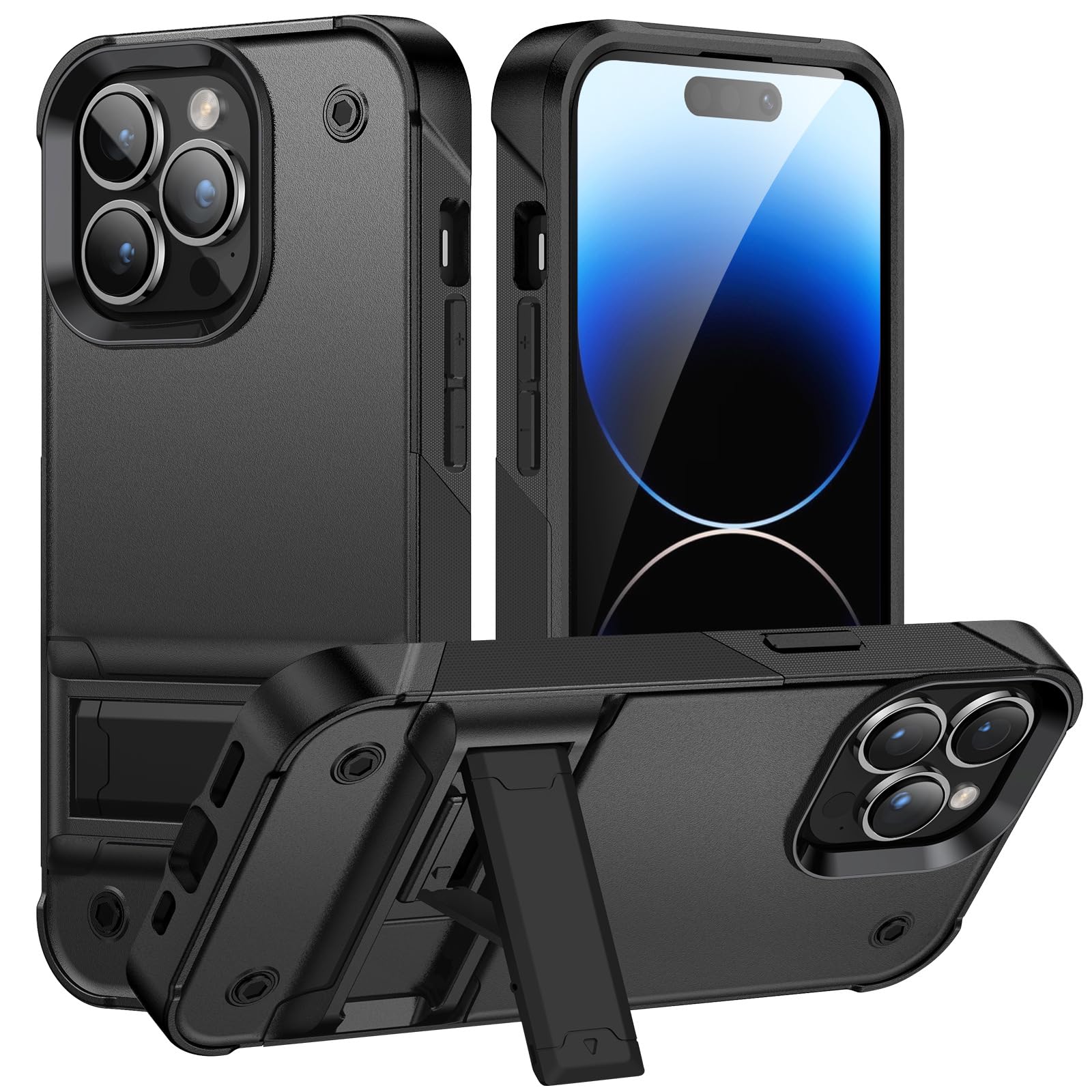 Case for iPhone 16 Pro,Heavy Duty Shockproof Full Body Protective Cover [Dual Layer] [Hard PC Back],Built in Kickstand Phone Case for iPhone 16 Pro,