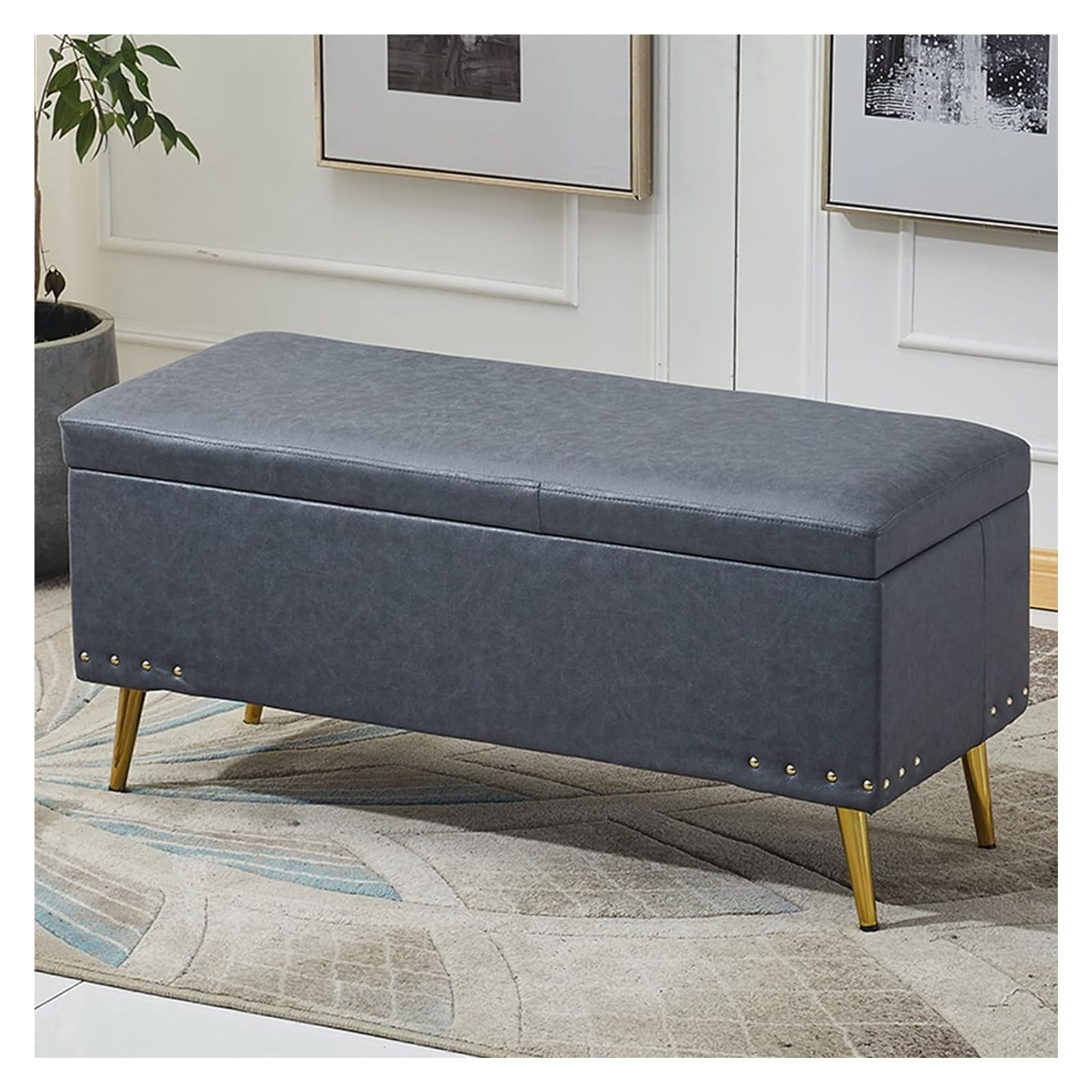 Tabouret ottoman en similicuir avec coffre de rangement pour chambre à coucher et banc d'entrée