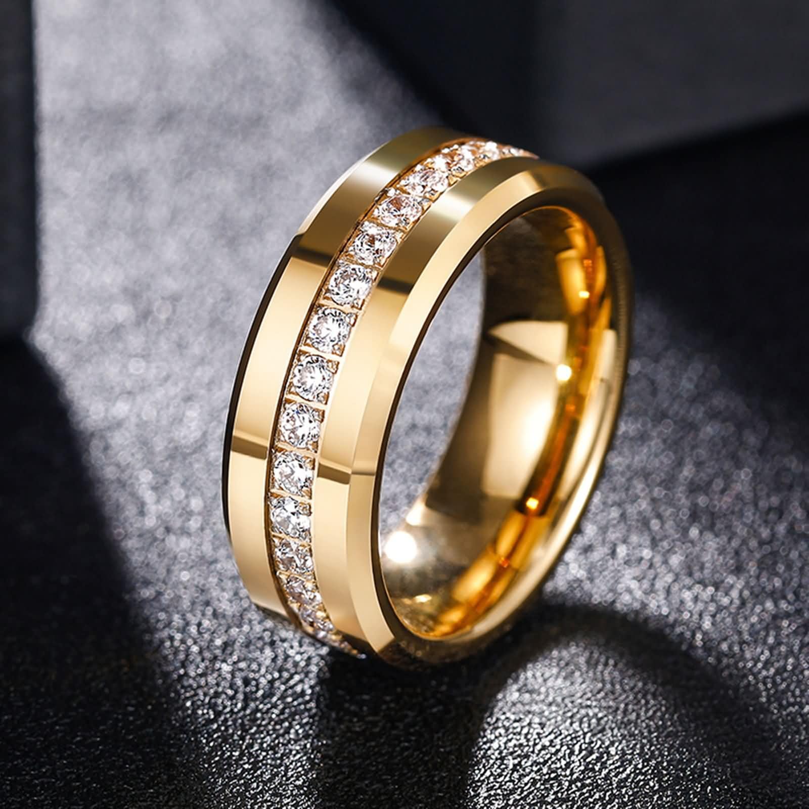 Anillo Grabado para Hombre Mujer en Tungsteno, 6MM/8MM Redondo con Circonita, Anillo de Promesa Oro para Hombre