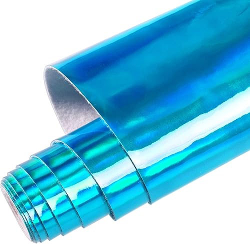 HGUAN Tela de vinilo holográfica de 7.8 x 53 pulgadas, 1 rollo de hojas de piel sintética adecuadas para lazos, aretes de cuero y otros artículos de