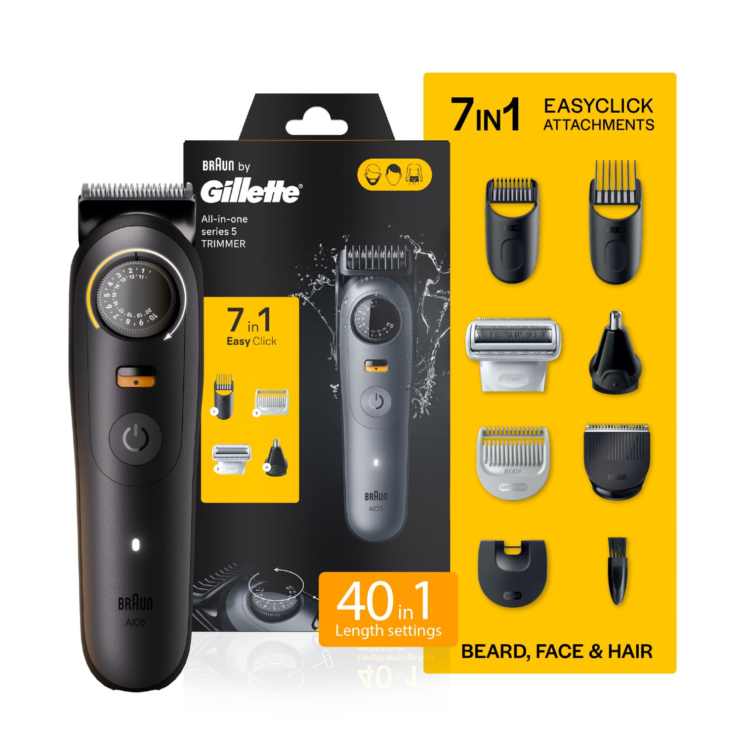 Braun By Gillette Series 5 All-in-One Beard & Body Trimmer for Man | 40 length settings for Face, Body, Head & Private Parts | Sensitive Body Comb for body grooming | 7-In-1 on top Attachments | 120 Min Runtime | 5 Min Quick Charge | 100% Waterproof-image-11