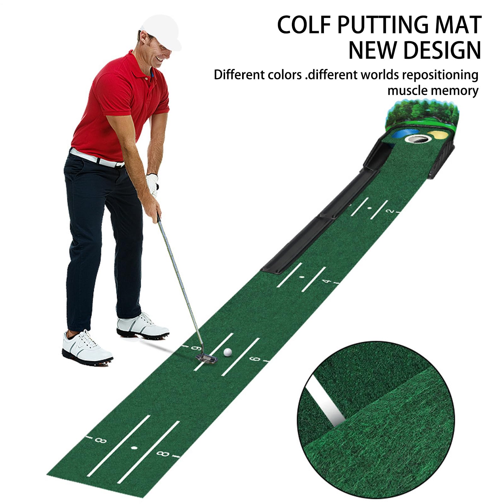 Putting Green Mat, Golf Putting Mat | Tragbare Golfzubehörmatte | Samtmatte mit Massivholzbasis mit automatischer Ballrückführung | Golfzubehör für Int