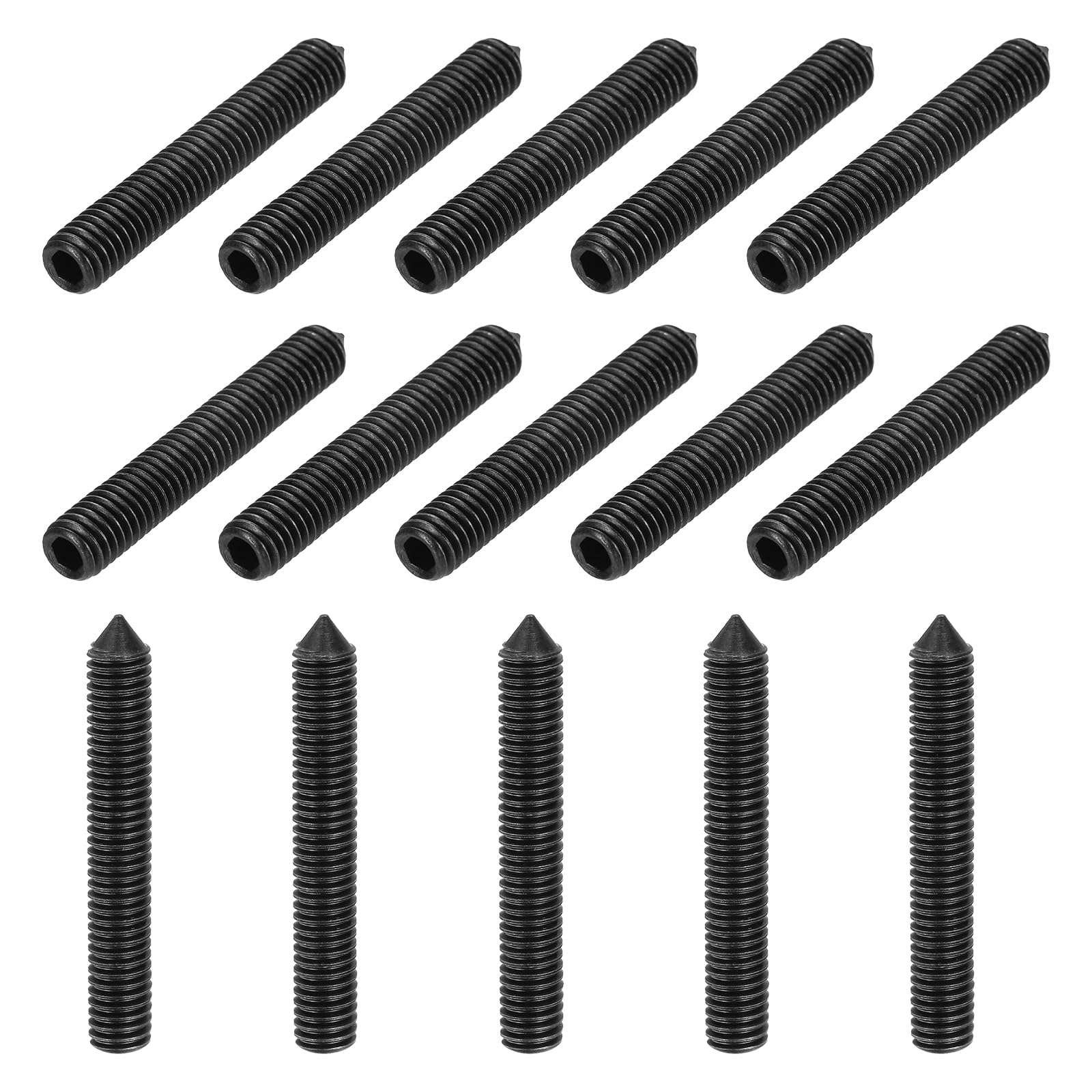 sourcing map 30 Pcs M6x40mm Cone Point Set Screws, Carbon Steel Hex Socket Grub Screws for Bathroom Fixtures Repair Furniture DIY Project