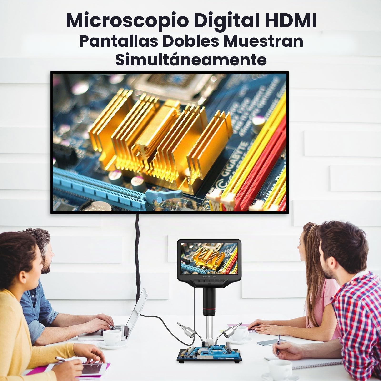 Andonstar AD407 Pro 3D HDMI microscopio digital que suelda, 4MP 2160P UHD grabación de video, 7 pulgadas pantalla LCD ajustable USB video, placa de circuito, SMT SMD DIY