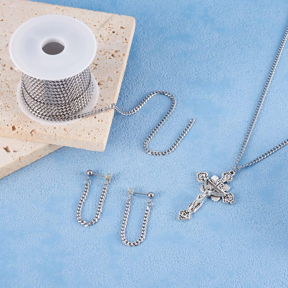 Pandahall 16.4 Feet Stainless Steel Cuban Link Chains Unwelded Small Metal Jewelry Cuban Chains with Spool Roll for Men Women Necklace Jewelry Making Bracelet, 3.5x3x1mm - Image 3