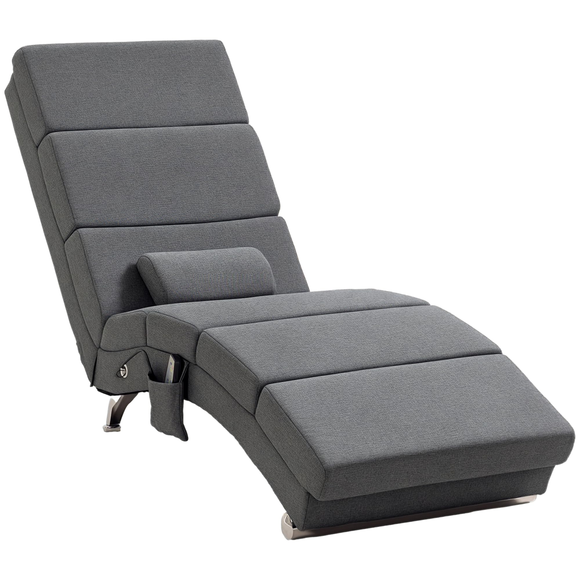 HOMCOM Poltrona Relax Massaggiante con 8 Punti Vibranti e Riscaldamento, 5 Modalità e 3 Timer, Chaise Longue Ergonomica in Tessuto Effetto Lino con Telecomando, Grigio