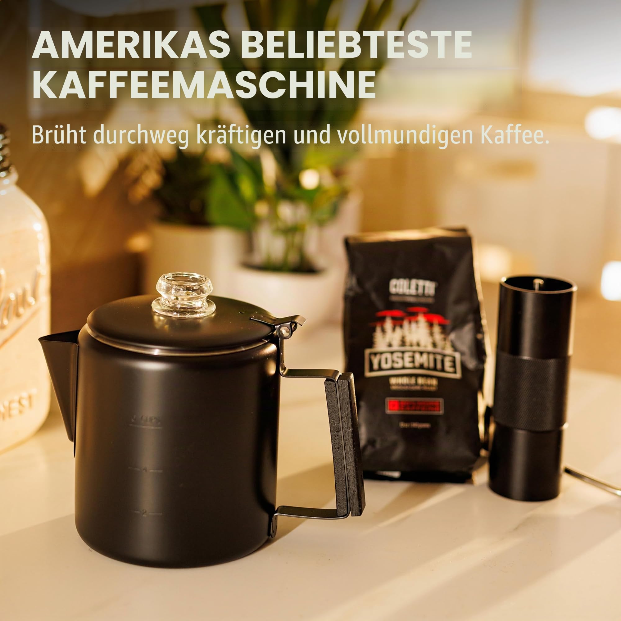 Coletti Schwarze Bozeman Perkolator-Kaffeekanne – Kaffeemaschinen für den Herd, die eleganteste Edelstahl-Kaffeekanne fürs Camping – KEIN Aluminium oder Kunststoff (6 Tassen)