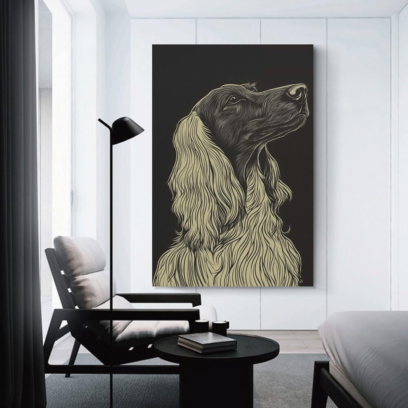Junmoney Dog Portrait in Black And White Canvas Art Print, 08x12inch(20x30cm), for Bedrooms, Workspaces And Everyday Interiors, A Flexible Wall Accent for Shared Spaces